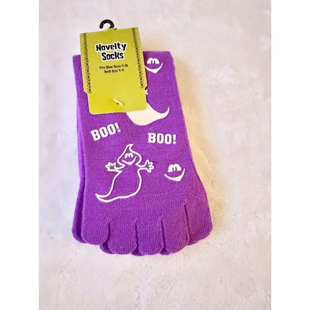 Bright purple and white Halloween novelty socks women’s
